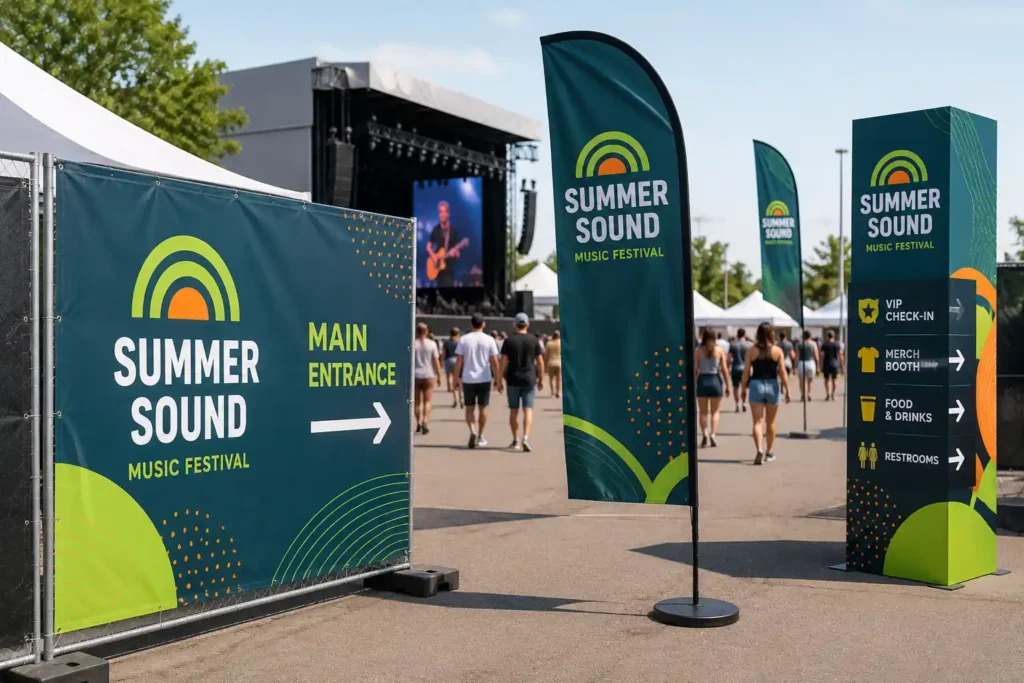 Vinyl banner printed for an outdoor event entrance in NYC