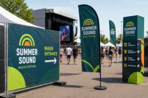 Vinyl banner printed for an outdoor event entrance in NYC