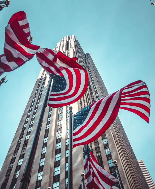 Patriotic flags Storefront facade NYC