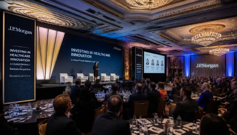 Luxury hotel ballroom with corporate signage