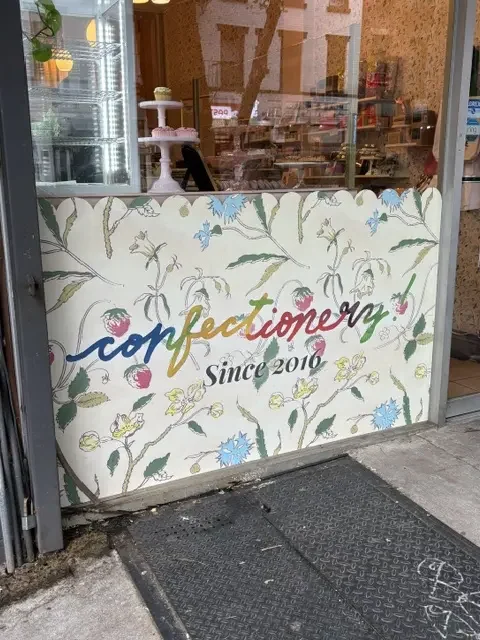 Finished first-surface cut vinyl window graphic at Confectionery, Manhattan, NY.