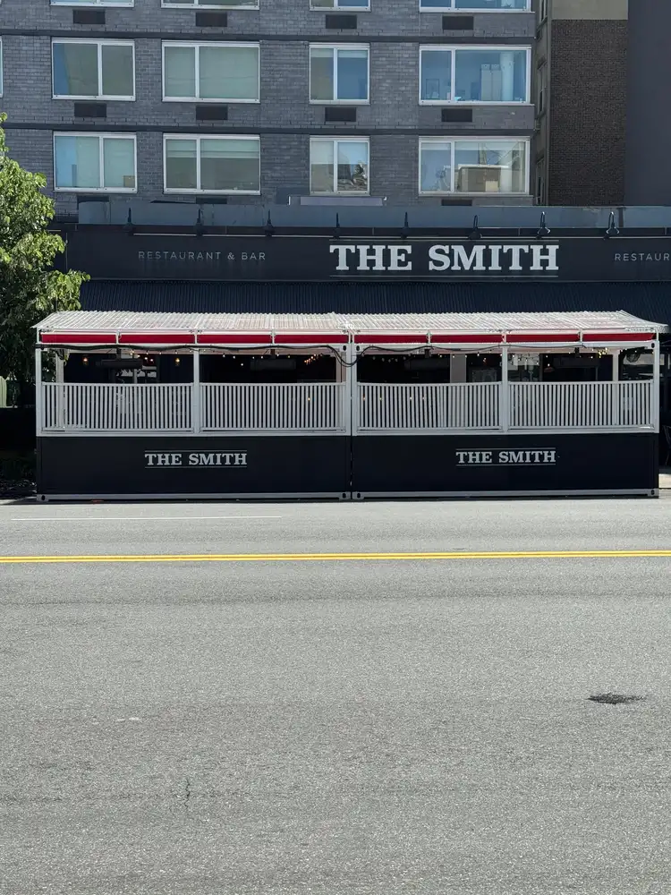 Exterior contour-cut vinyl wall lettering for The Smith restaurant, Manhattan, NY.