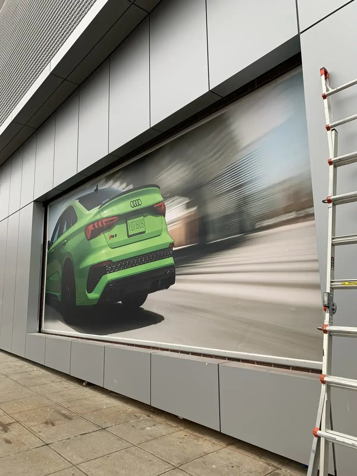 Exterior SEG fabric frame mural installed at Audi New Rochelle, New Rochelle, NY.