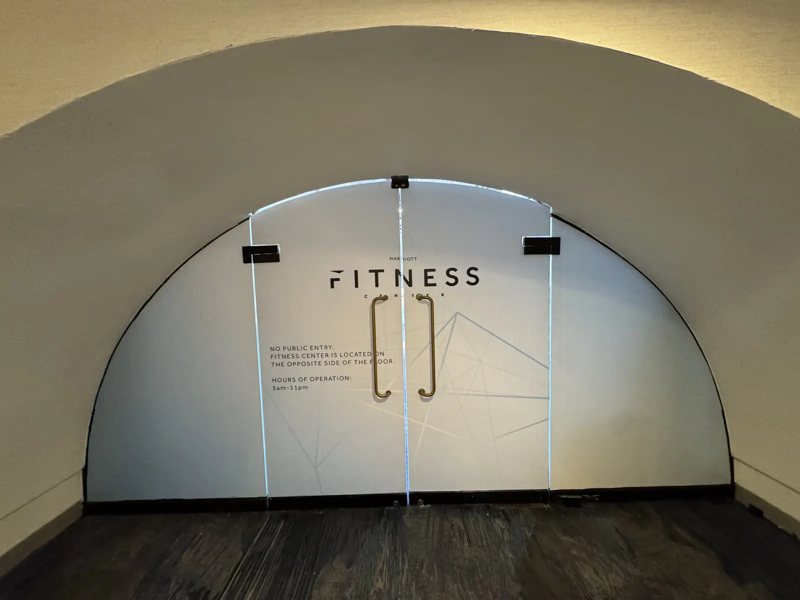 Interior vinyl glass door graphic at the Marriott Marquis gym, Manhattan, NY.