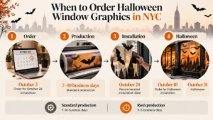 Timeline of order dates for Halloween window graphics before October 31