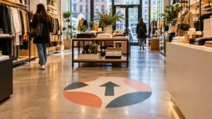 Non-slip floor decal guiding shoppers in a NYC retail store
